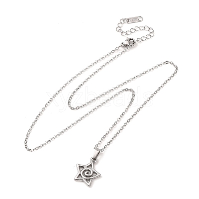 304 Stainless Steel Star Pendant Cable Chain Necklaces for Men Women NJEW-K308-01B-P-1