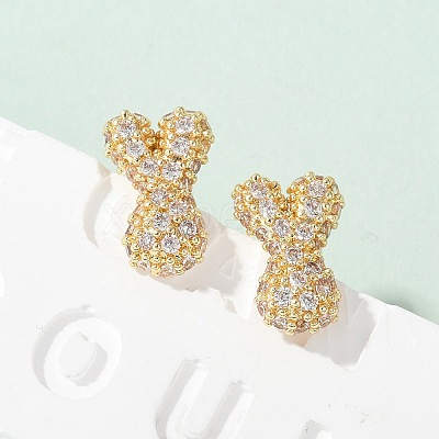 Brass Micro Pave Cubic Zirconia Stud Earrings EJEW-Z091-04G-Y-1