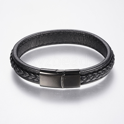 Braided Leather Cord Bracelets BJEW-H561-10C-1