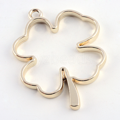 Rack Plating Alloy Irish Clover Open Back Bezel Pendants X-PALLOY-S047-06E-FF-1