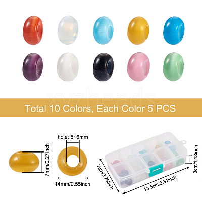 50Pcs 10 Colors Cat Eye European Beads G-CW0001-02-1