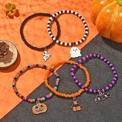 5Pcs 5 Style Glass Seed Beaded Stretch Bracelets Set BJEW-TA00275-1