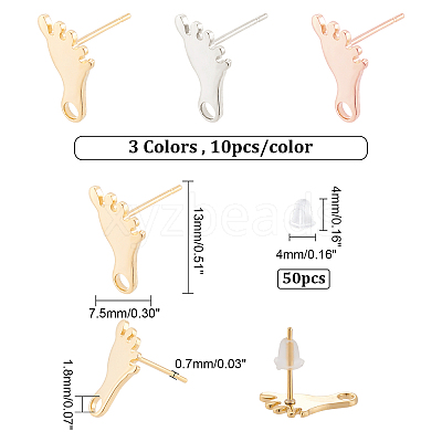 30Pcs 3 Colors 201 Stainless Steel Stud Earring Findings STAS-DC0010-25-1