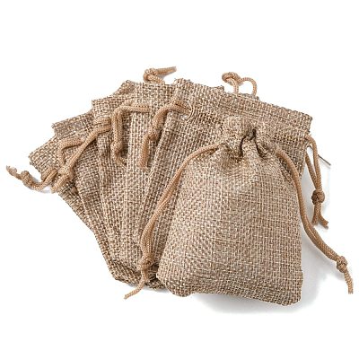 Polyester Imitation Burlap Packing Pouches Drawstring Bags X-ABAG-R005-9x7-01-1