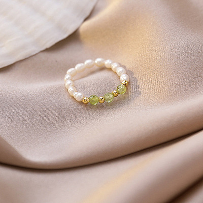 Natural Freshwater Pearl with Glass Beaded Stretch Finger Rings WGD00E3-05-1