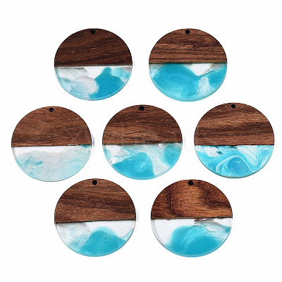 Transparent Resin & Walnut Wood Pendants X-RESI-T035-35B-1