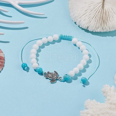 Natural Malaysia Jade & Howlite Braided Bead Bracelets Set with Alloy Tortoise BJEW-JB08065-01-1