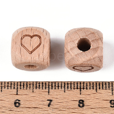 Engraved Beech Wood Beads WOOD-N015-08G-1
