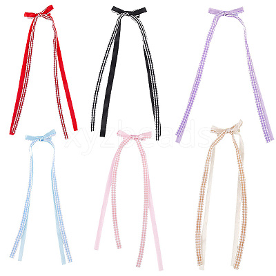 6Pcs 6 Colors Lace Bowknot Polyester Alligator Hair Clips PHAR-CY0001-02-1