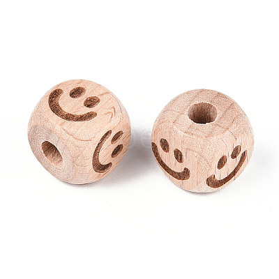 Engraved Beech Wood Beads WOOD-N015-08F-1