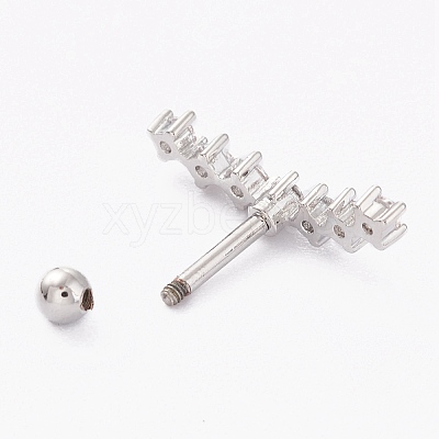 Brass Micro Pave Clear Cubic Zirconia Barbell Cartilage Earrings X-AJEW-P017-09P-1