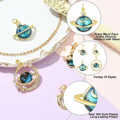 4Pcs 4 Styles Rack Plating Brass Micro Pave Cubic Zirconia Pendants KK-YW0002-79-1