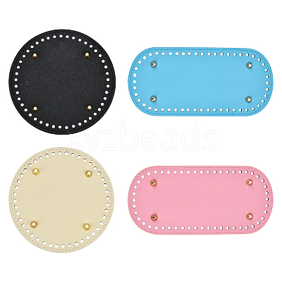 4Pcs 2 Style Flat Round & Oval PU Leather Knitting Crochet Bags Nail Bottom Shaper Pad DIY-PH0003-56-1