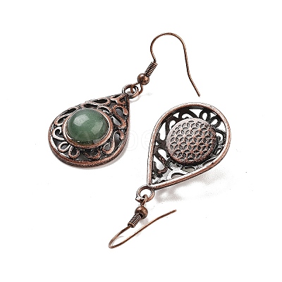 Natural Green Aventurine Teardrop Dangle Earrings EJEW-B055-02R-24-1
