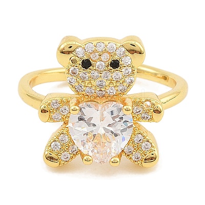 Rack Plating Brass Micro Pave Cubic Zirconia Open Cuff Rings for Women RJEW-S392-02G-B-1