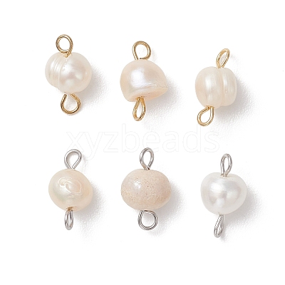 6Pcs 2 Colors Natural Freshwater Pearl Potato Connector Charms with 304 Stainless Steel Double Loops PALLOY-JF04947-1