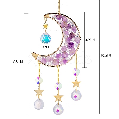 Glass & Amethyst Nuggets Moon Pendant Decorations HJEW-PW0002-07C-1