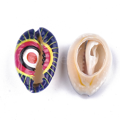 Printed Natural Cowrie Shell Beads X-SSHEL-T007-15-1