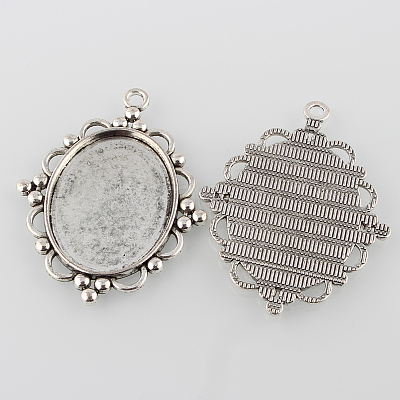 Tibetan Style Pendant Cabochon Settings TIBEP-K020-28AS-1