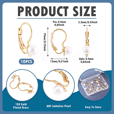 10Pcs Round Brass & ABS Imitation Pearl Leverback Earring Findings KK-TADJ0001-17-1