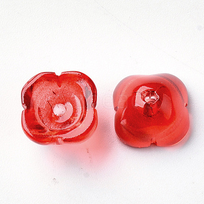 4-Petal Transparent Spray Painted Glass Bead Caps GGLA-S054-009A-03-1