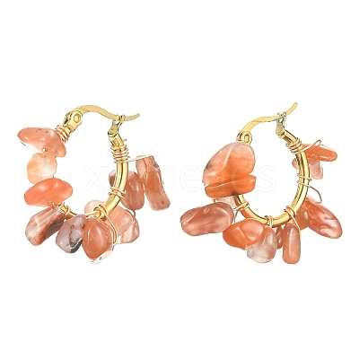 Natural Red Agate Chips Braided Hoop Earrings EJEW-JE04940-18-1