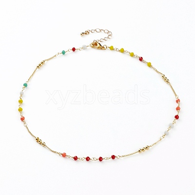 Faceted Glass Beaded Necklaces NJEW-JN03278-1