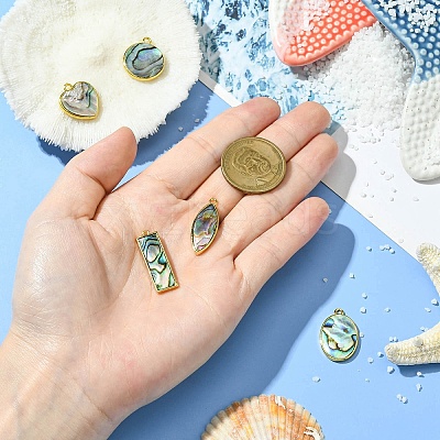 5Pcs 5 Styles Natural Paua Shell Pendants KK-CJ0003-10-1