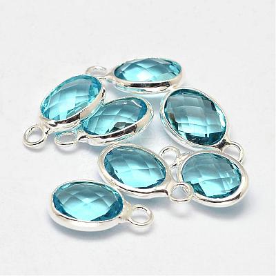 Oval Faceted Silver Color Plated Brass Glass Charms GLAA-O015-19S-1