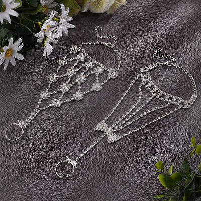 2Pcs 2 Style Crystal Rhinestone Tennis Ring Bracelet BJEW-AN0001-11-1
