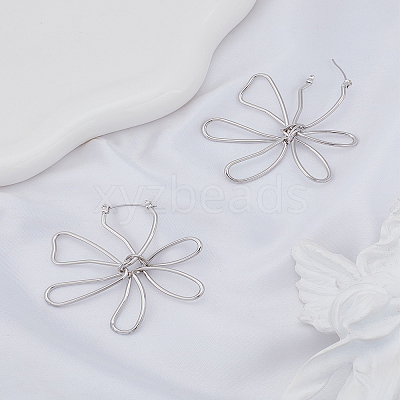 1 Pair Flower Alloy Hoop Earrings for Women EJEW-LP0004-78P-1