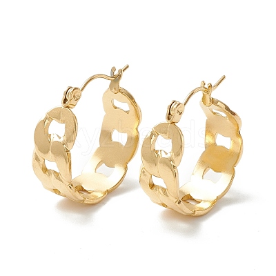 Ion Plating(IP) 304 Stainless Steel Cuban Link Chunky Hoop Earrings for Women EJEW-P197-07G-1