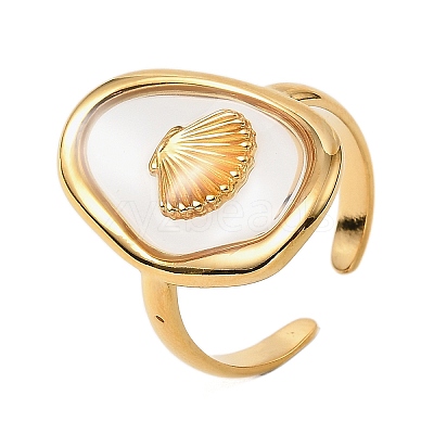 Oval with Shell Shape Resin Finger Rings STAS-Z101-07G-01-1