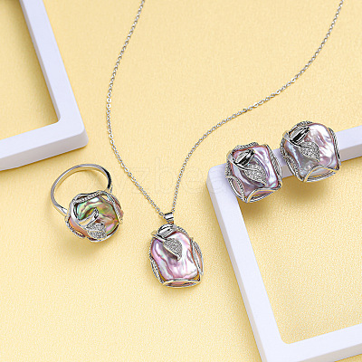 Natural Freshwater Pearl Pendant Necklaces & Stud Dangle Earrings & Rings Sets FS-WG70A16-04-1