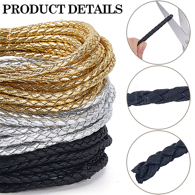 15M 3 Colors Braided Round Soft PU Imitation Leather Cords OCOR-CL0001-11B-1