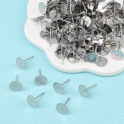 Tarnish Resistant 304 Stainless Steel Flat Round Blank Peg Stud Earring Findings STAS-S028-37-1