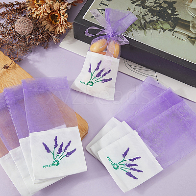 25Pcs Printed Cotton Organza Dried Flower Storage Drawstring Bags with Ribbon ABAG-SP0001-56B-1