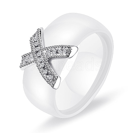 Cross Brass Micro Pave Clear Cubic Zirconia with Porcelain Finger Rings FS-WG0A171-05-1