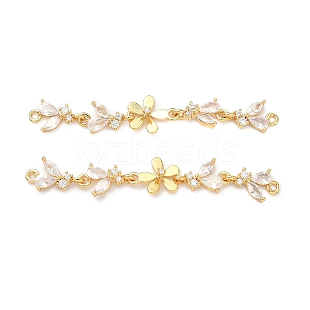 Brass Pave Clear Cubic Zirconia Connector Charms X-KK-Z139-12G-03-1