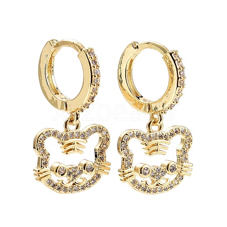 Tiger Chinese Zodiac Cubic Zirconia Dangle Huggie Hoop Earrings EJEW-E167-12G-1