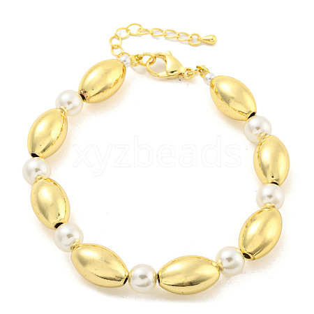 Rack Plating Oval Brass & ABS Imitation Pearl Beaded Bracelets for Women BJEW-P322-14G-1