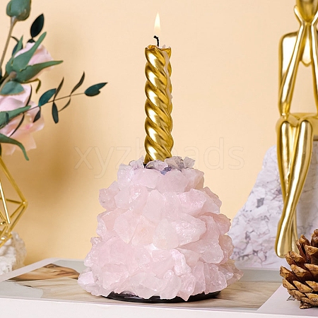 Natural Rose Quartz and Metal Candlestick Ornaments PW-WG97317-01-1