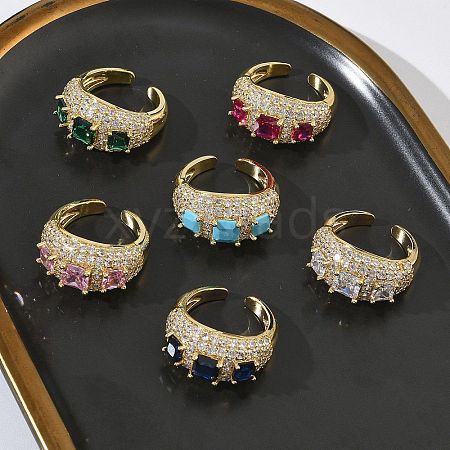 Brass Micro Pave Cubic Zirconia Cuff Open Rings for Women RJEW-L343-13G-1