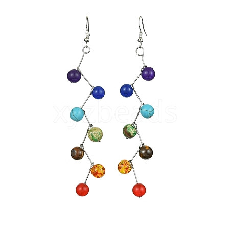 Natural & Synthetic Mixed Gemstone Round Beads Dangle Earrings EJEW-JE05377-1