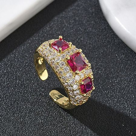 Brass Micro Pave Cubic Zirconia Cuff Open Rings for Women RJEW-L343-13G-06-1
