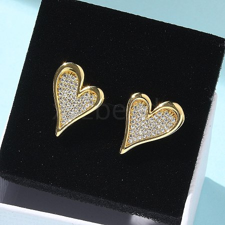 Brass Micro Pave Clear Cubic Zirconia Stud Earrings for Women EJEW-U034-01G-02-1