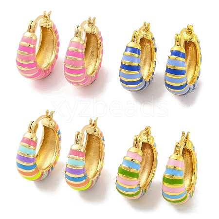 Brass & Enamel Stripe Hoop Earrings for Women EJEW-U015-02G-1