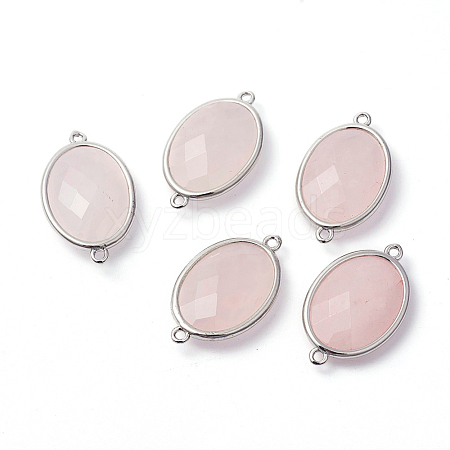 Platinum Tone Brass Rose Quartz Links connectors G-F339-B06-1