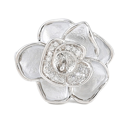 Flower Brass Micro Pave Cubic Zirconia & Enamel Cuff Ring Settings KK-CBAC351-06P-04-1