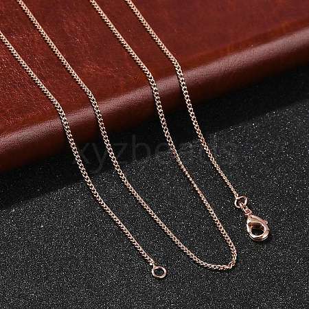 1mm Rack Plating Brass Curb Chain Necklaces for Women Men MAK-L044-26RG-1